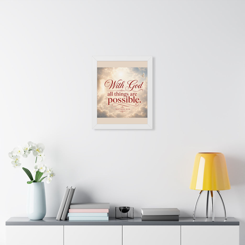 Framed Poster — "With God All Things Are Possible" Biblical Wall Art (Matthew 19:26)