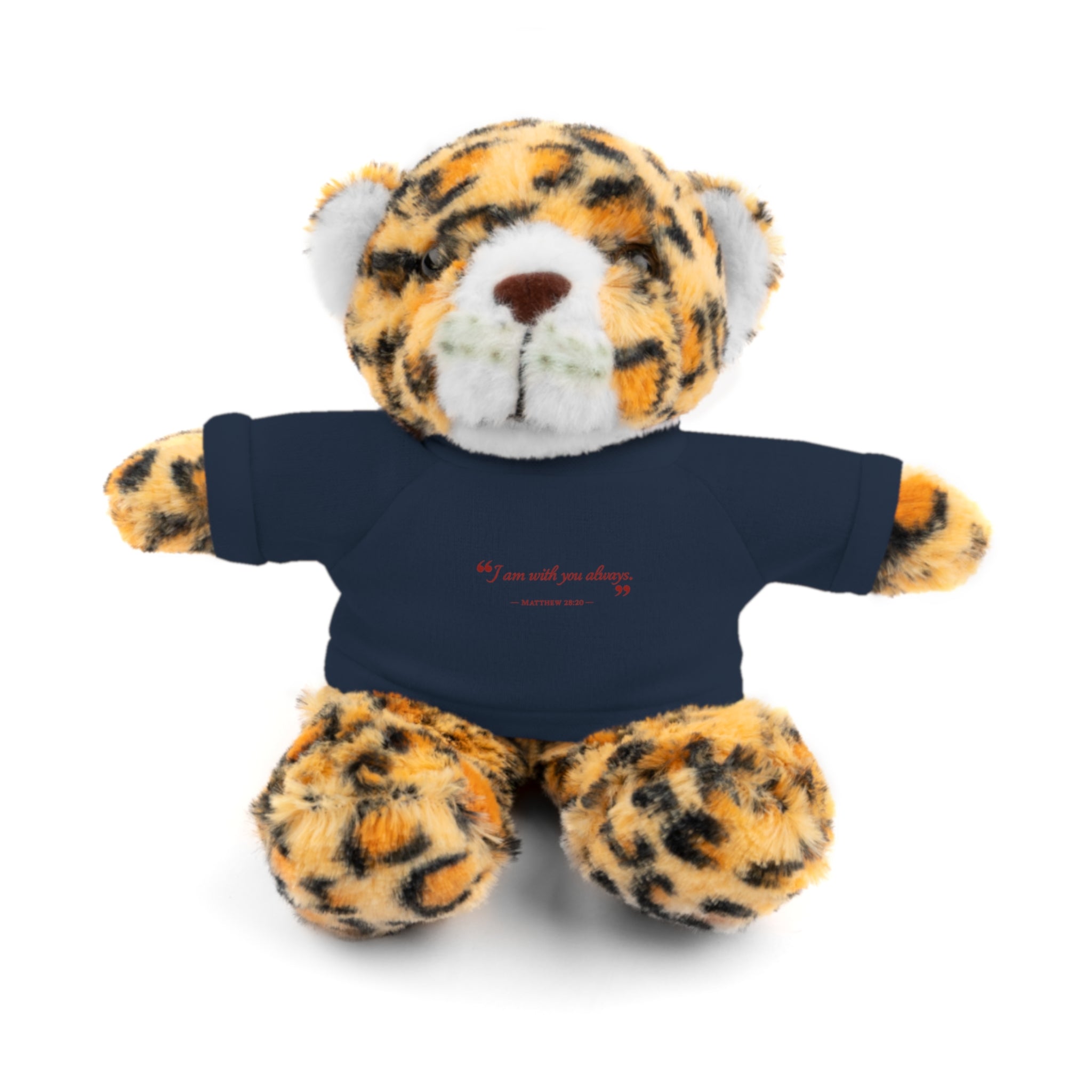 Plush Bear with “I am with you always.” — Matthew 28:20 Custom Tee – Soft Brown Teddy Gift