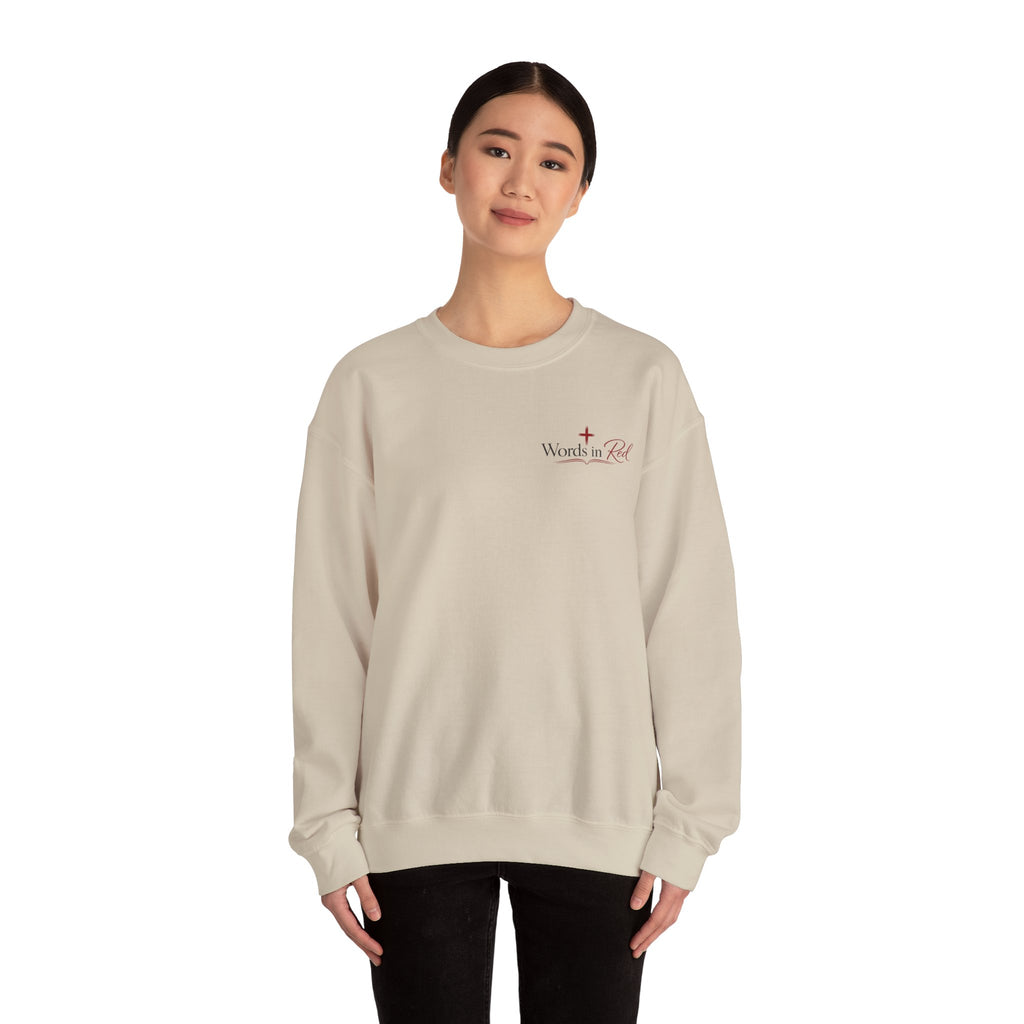Crewneck Sweatshirt — "Words in Red" Christian Verse Comfort Pullover