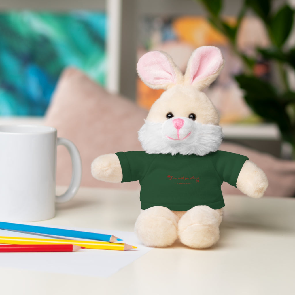Plush Bear with “I am with you always.” — Matthew 28:20 Custom Tee – Soft Brown Teddy Gift