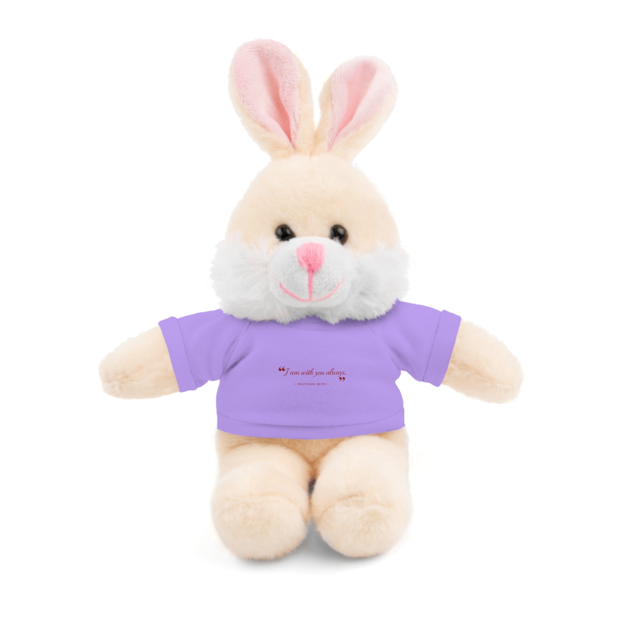Plush Bear with “I am with you always.” — Matthew 28:20 Custom Tee – Soft Brown Teddy Gift