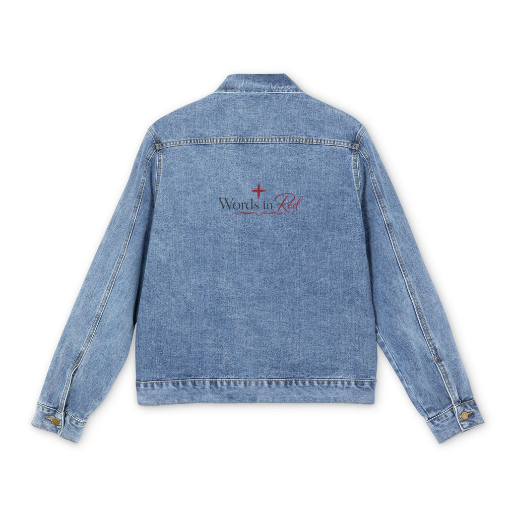 Denim Jacket — Men's 'Words in Red' Cross Back Logo Jacket