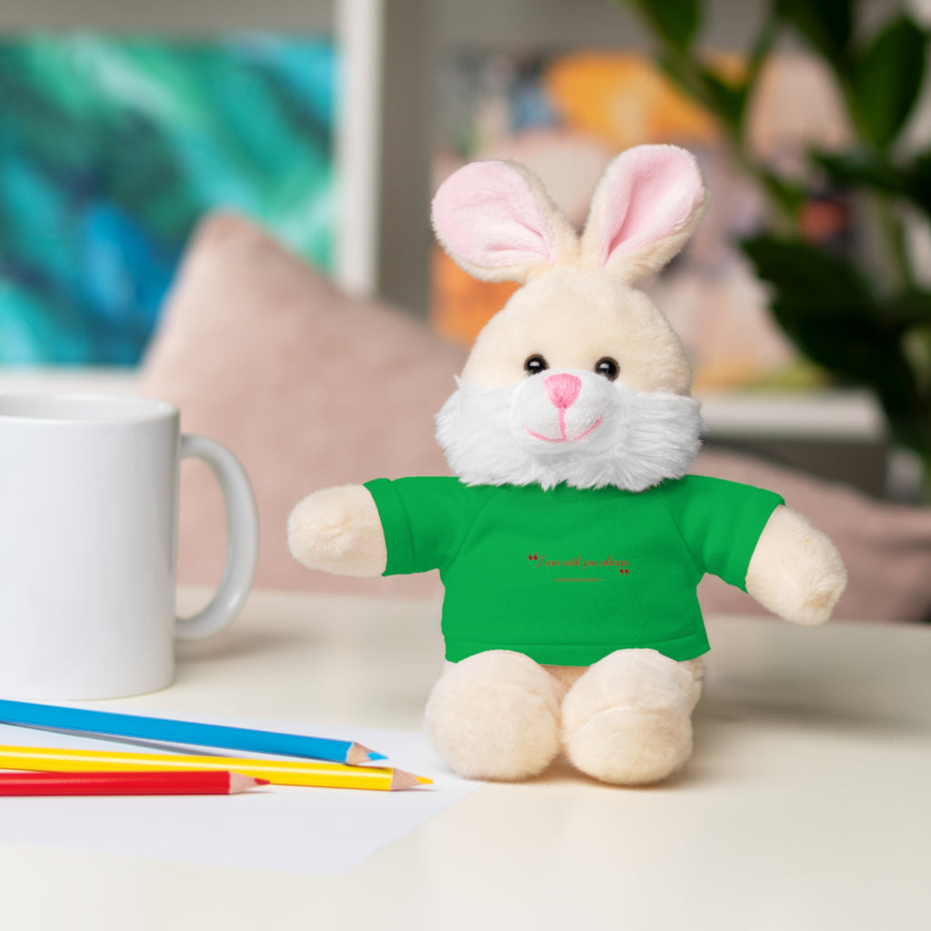 Plush Bear with “I am with you always.” — Matthew 28:20 Custom Tee – Soft Brown Teddy Gift