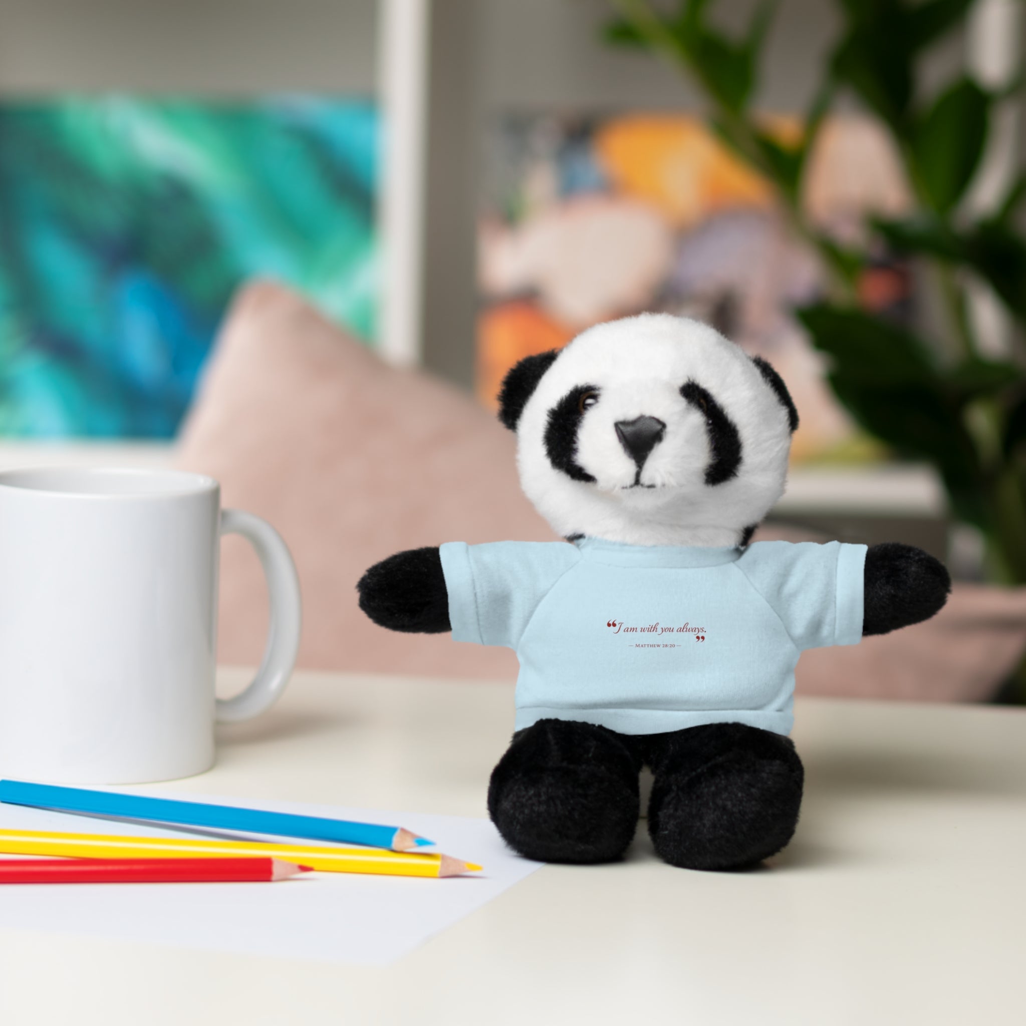 Plush Bear with “I am with you always.” — Matthew 28:20 Custom Tee – Soft Brown Teddy Gift