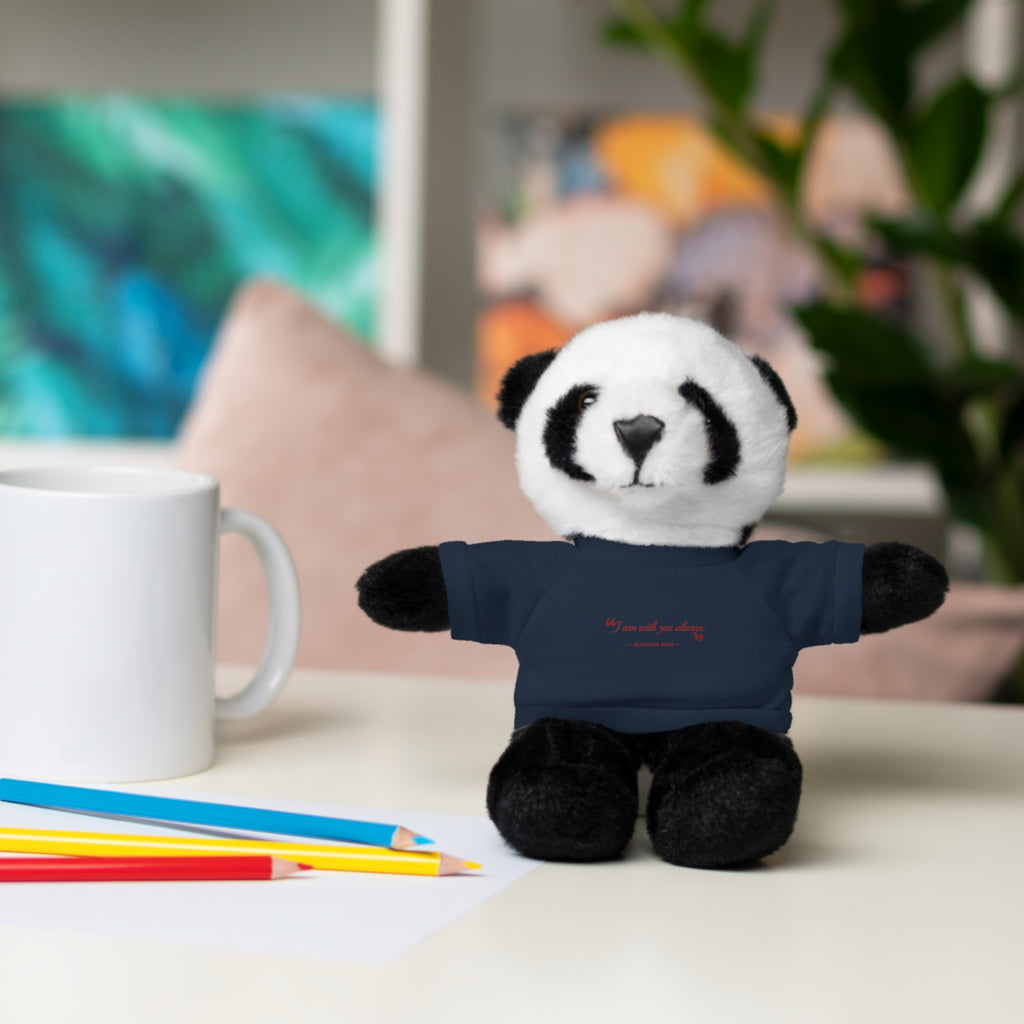 Plush Bear with “I am with you always.” — Matthew 28:20 Custom Tee – Soft Brown Teddy Gift