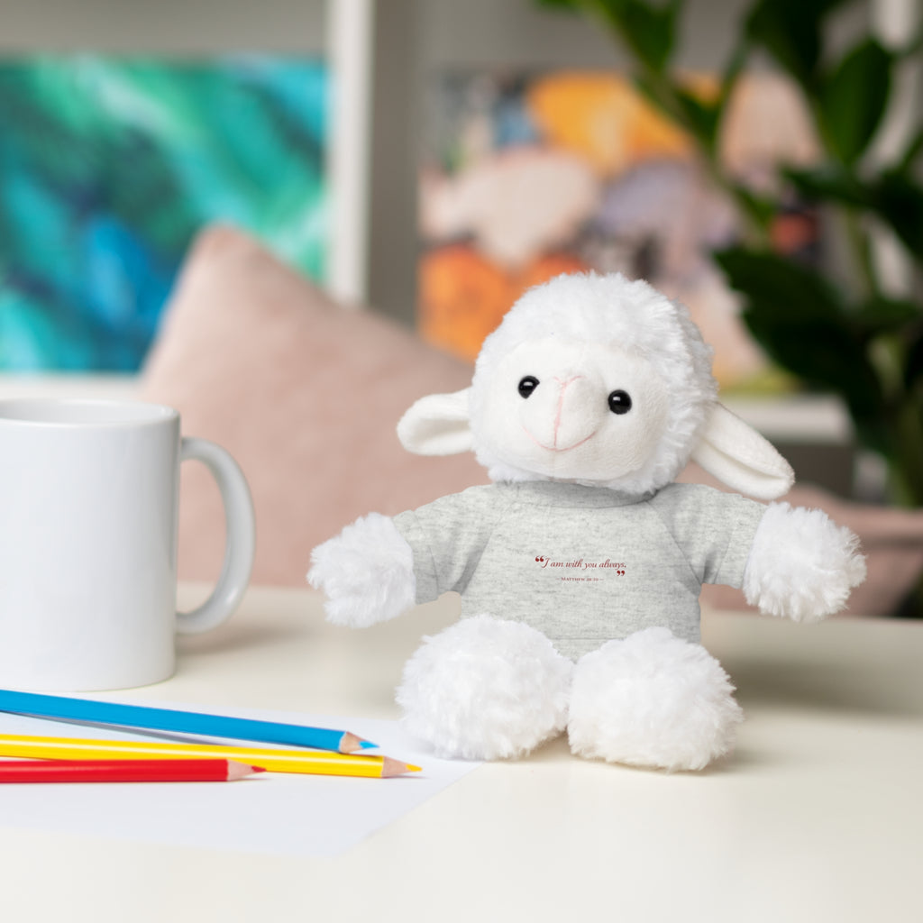 Plush Bear with “I am with you always.” — Matthew 28:20 Custom Tee – Soft Brown Teddy Gift
