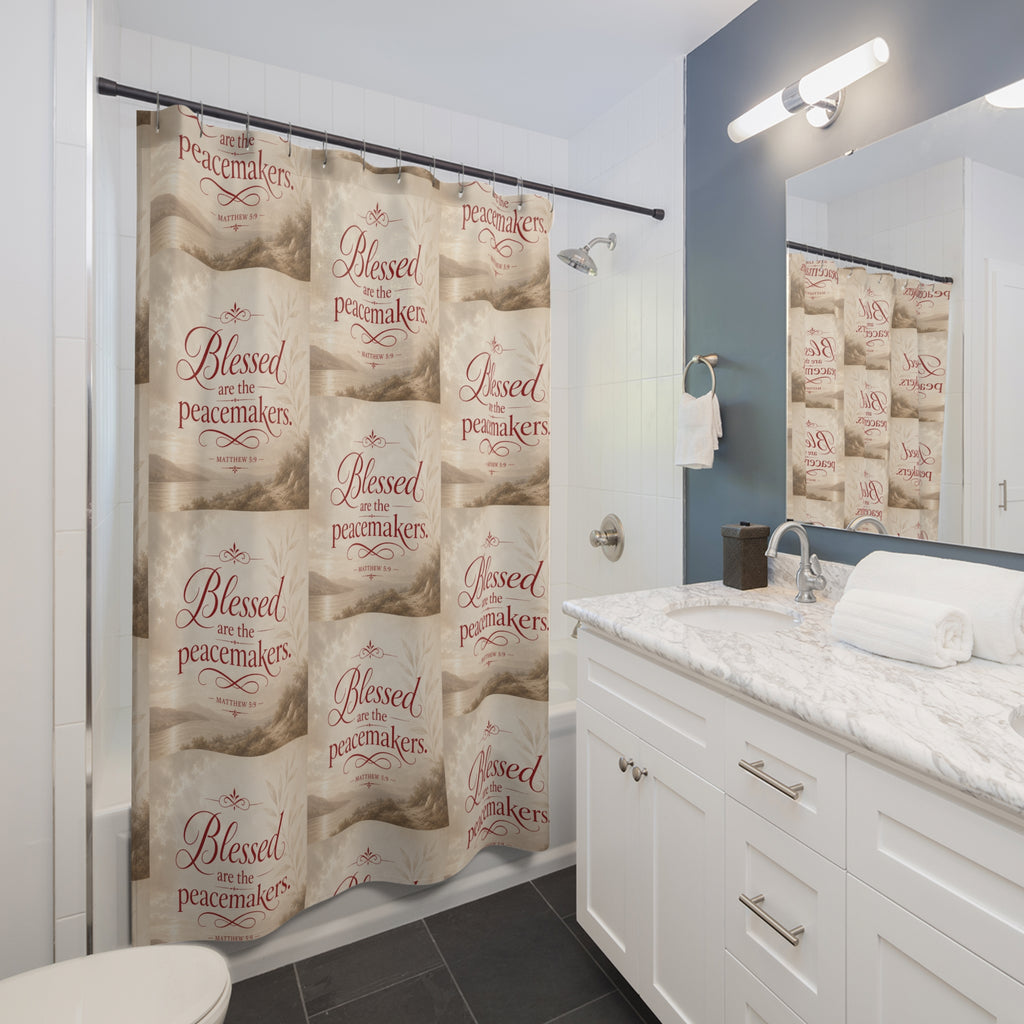 Blessed Are the Peacemakers Shower Curtain — Christian Inspirational Bathroom Decor