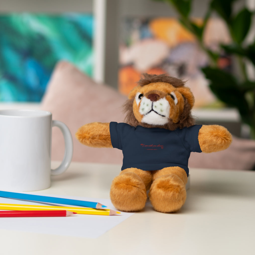 Plush Bear with “I am with you always.” — Matthew 28:20 Custom Tee – Soft Brown Teddy Gift