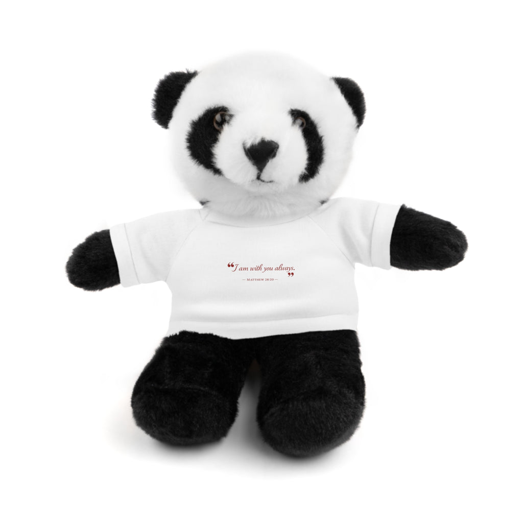 Plush Bear with “I am with you always.” — Matthew 28:20 Custom Tee – Soft Brown Teddy Gift