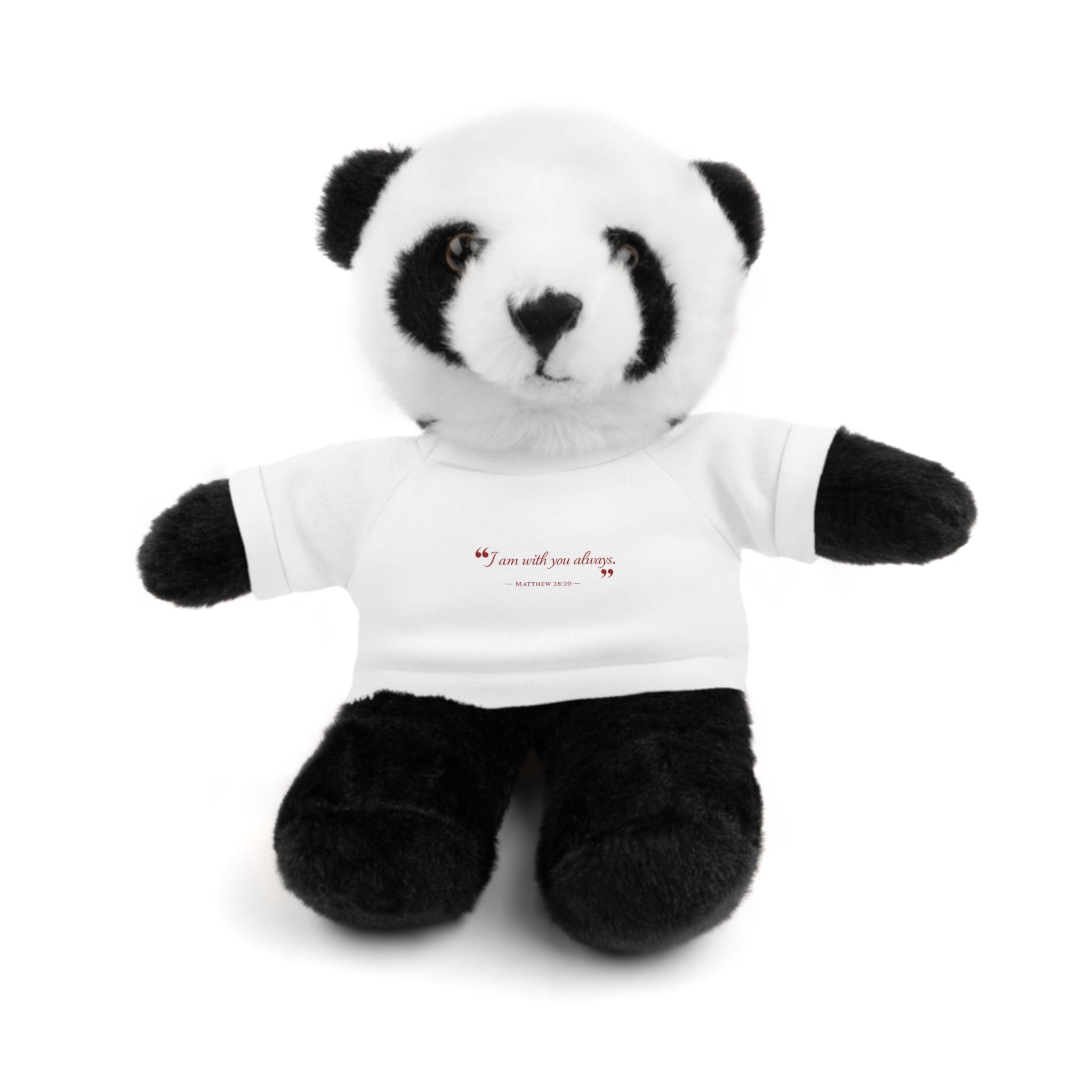 Plush Bear with “I am with you always.” — Matthew 28:20 Custom Tee – Soft Brown Teddy Gift