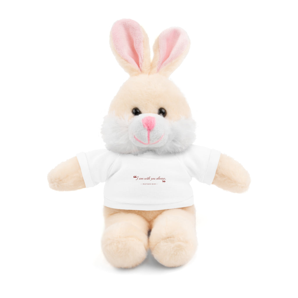 Plush Bear with “I am with you always.” — Matthew 28:20 Custom Tee – Soft Brown Teddy Gift