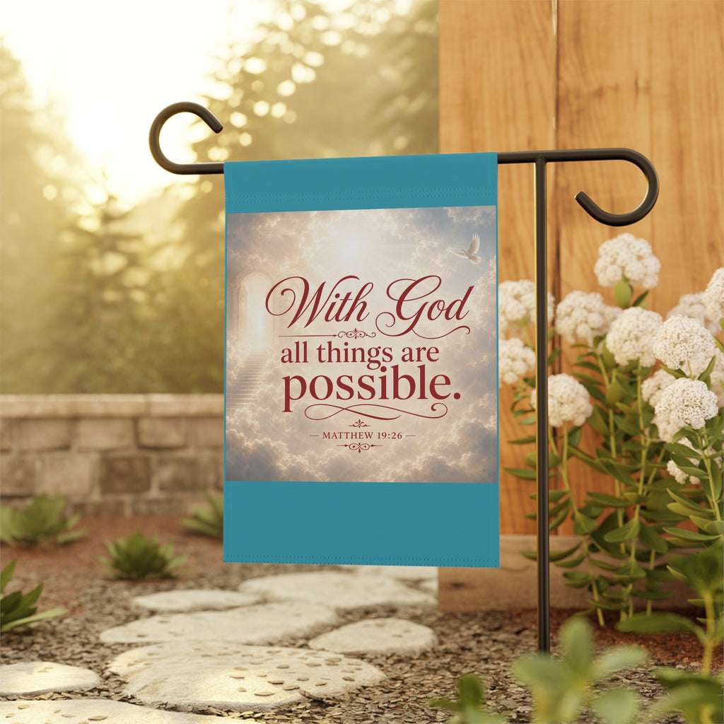 Inspirational Garden Banner — "With God All Things Are Possible" Scripture Yard Flag