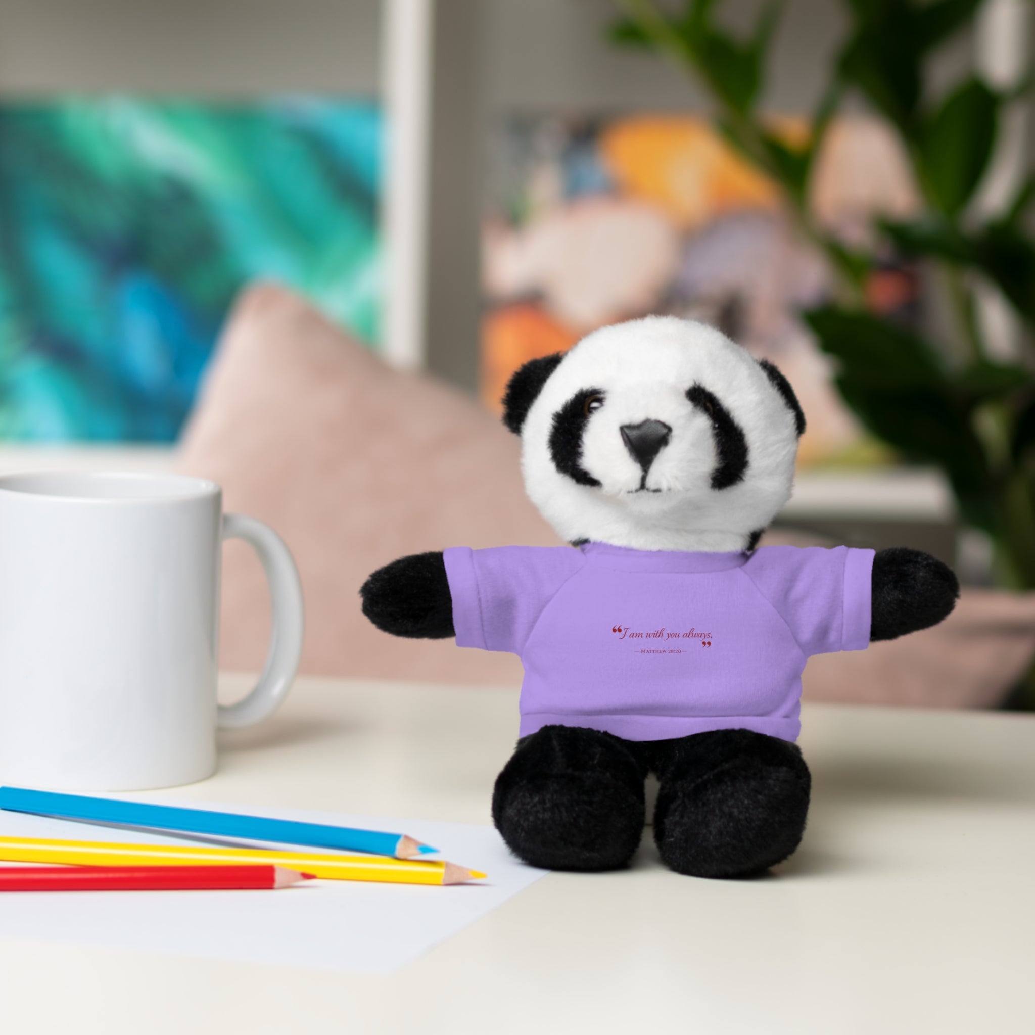 Plush Bear with “I am with you always.” — Matthew 28:20 Custom Tee – Soft Brown Teddy Gift