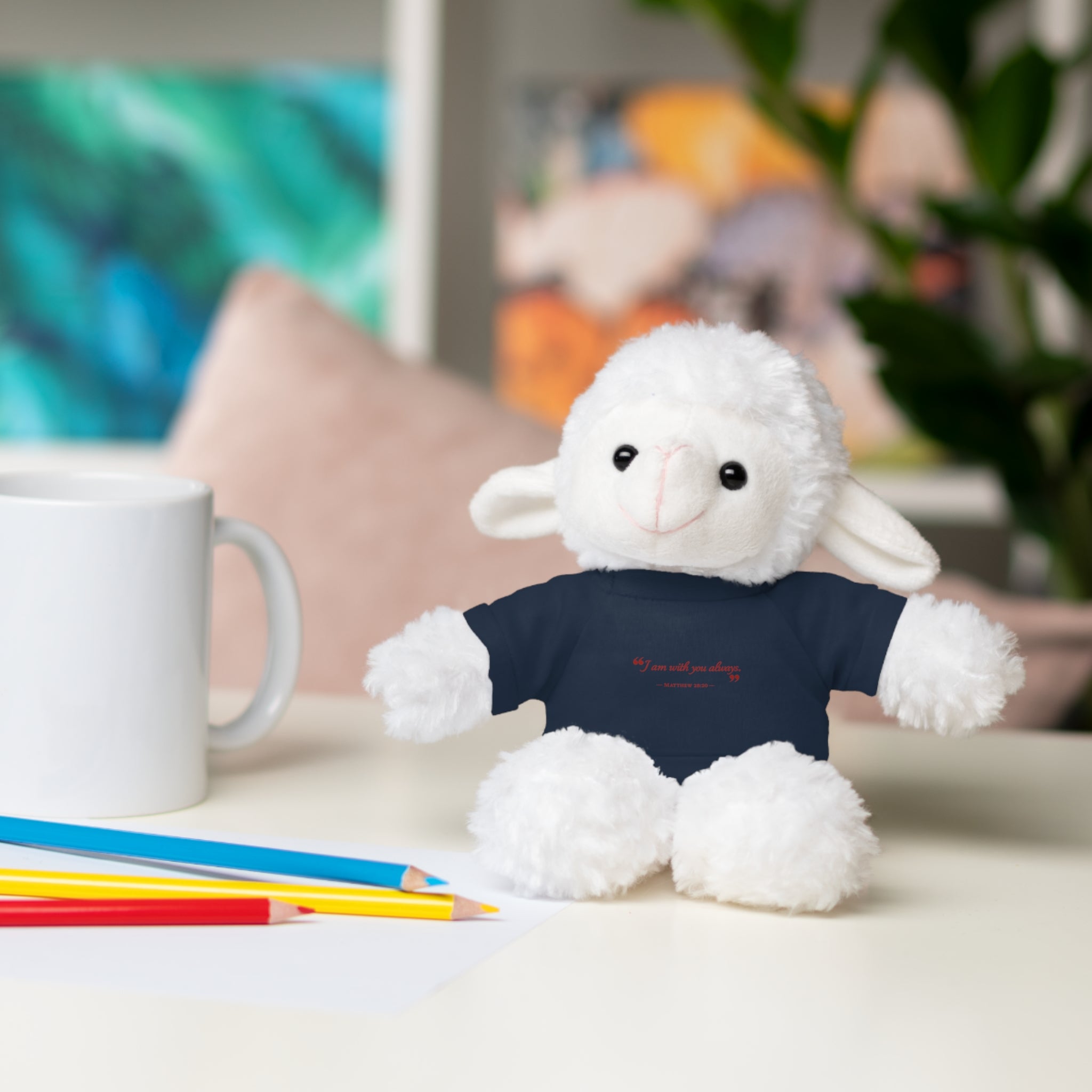 Plush Bear with “I am with you always.” — Matthew 28:20 Custom Tee – Soft Brown Teddy Gift