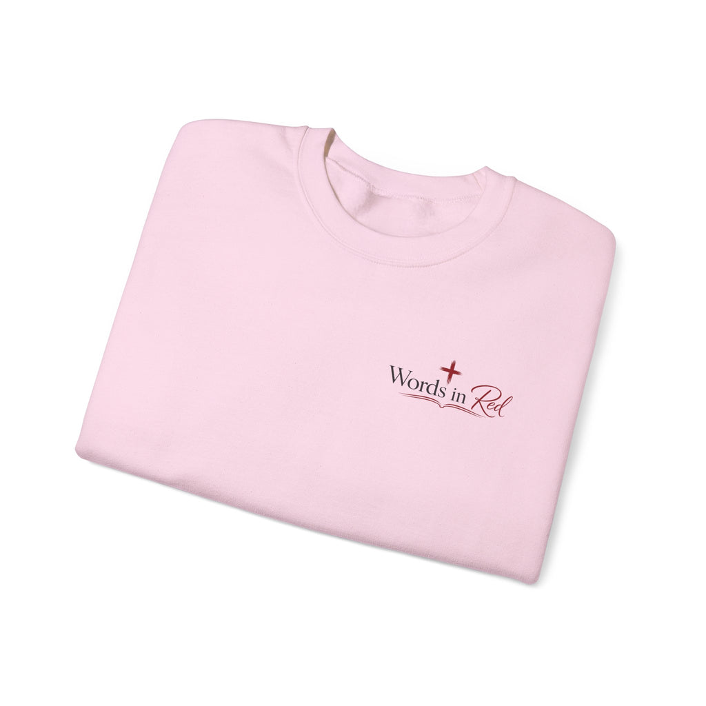 Crewneck Sweatshirt — "Words in Red" Christian Verse Comfort Pullover