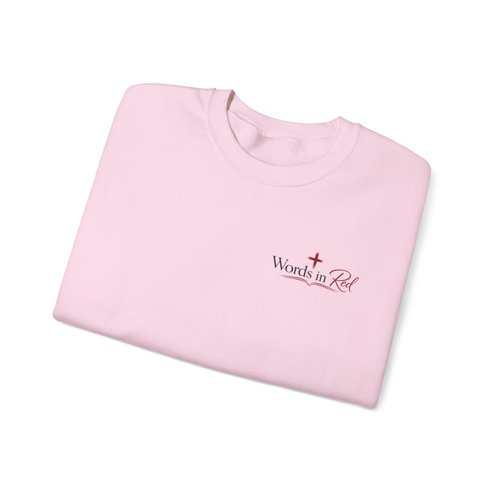 Crewneck Sweatshirt — "Words in Red" Christian Verse Comfort Pullover