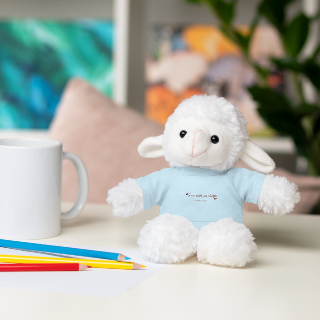 Plush Bear with “I am with you always.” — Matthew 28:20 Custom Tee – Soft Brown Teddy Gift