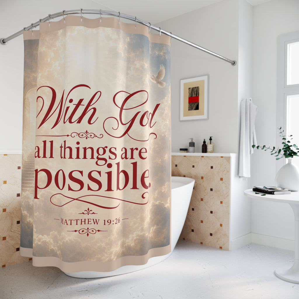 Inspirational 'With God All Things Are Possible' Shower Curtain — Matthew 19:26 Christian Bathroom Decor