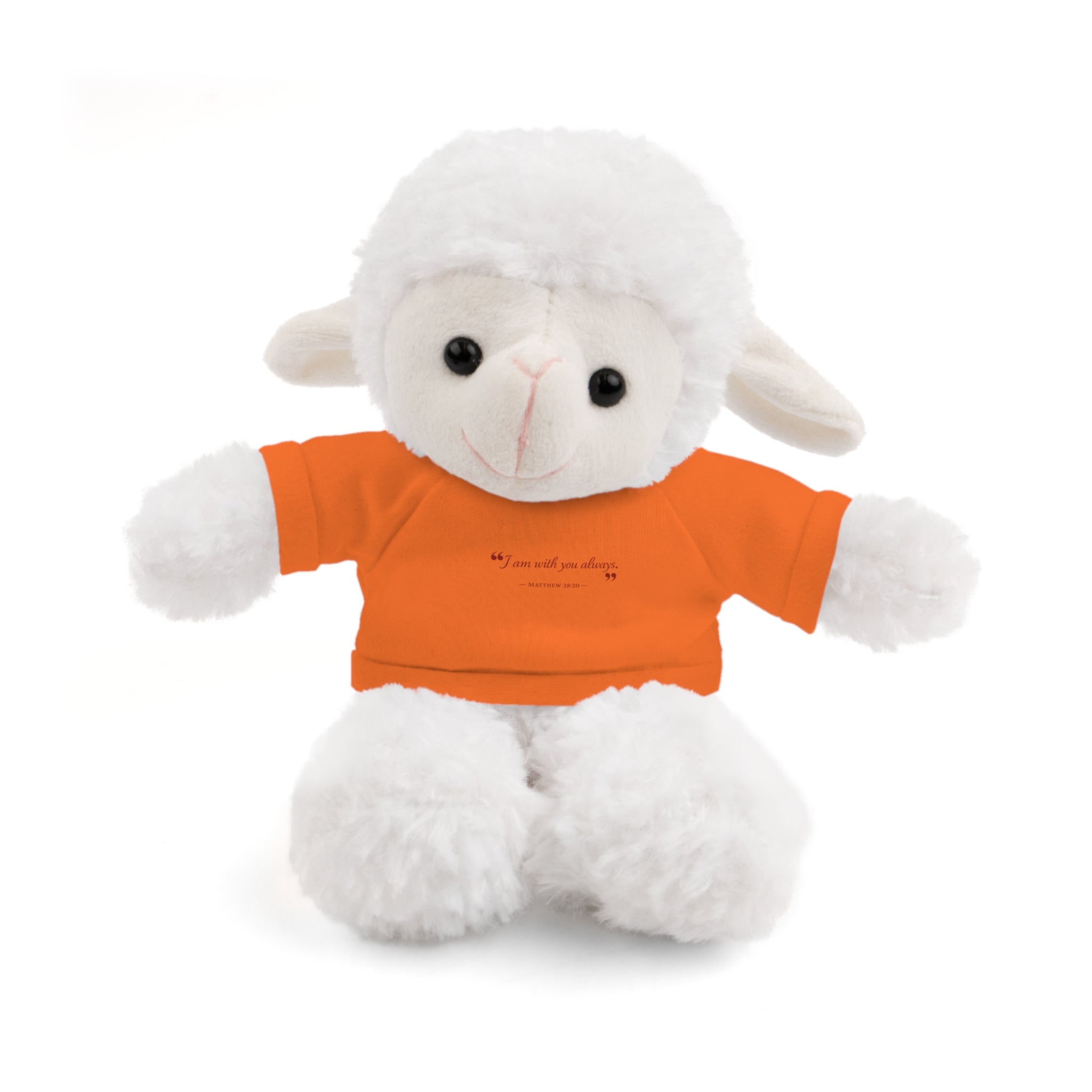 Plush Bear with “I am with you always.” — Matthew 28:20 Custom Tee – Soft Brown Teddy Gift