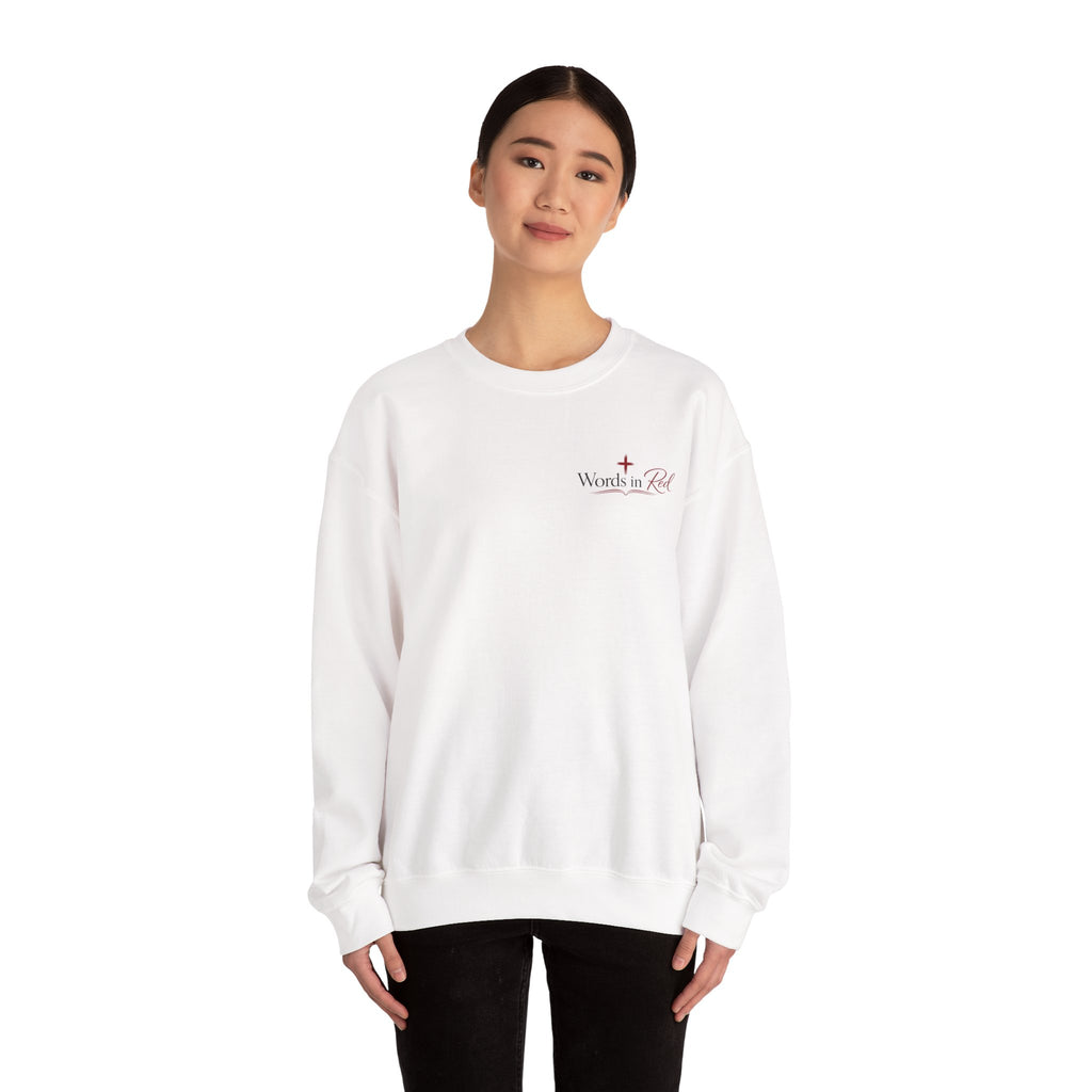 Crewneck Sweatshirt — "Words in Red" Christian Verse Comfort Pullover