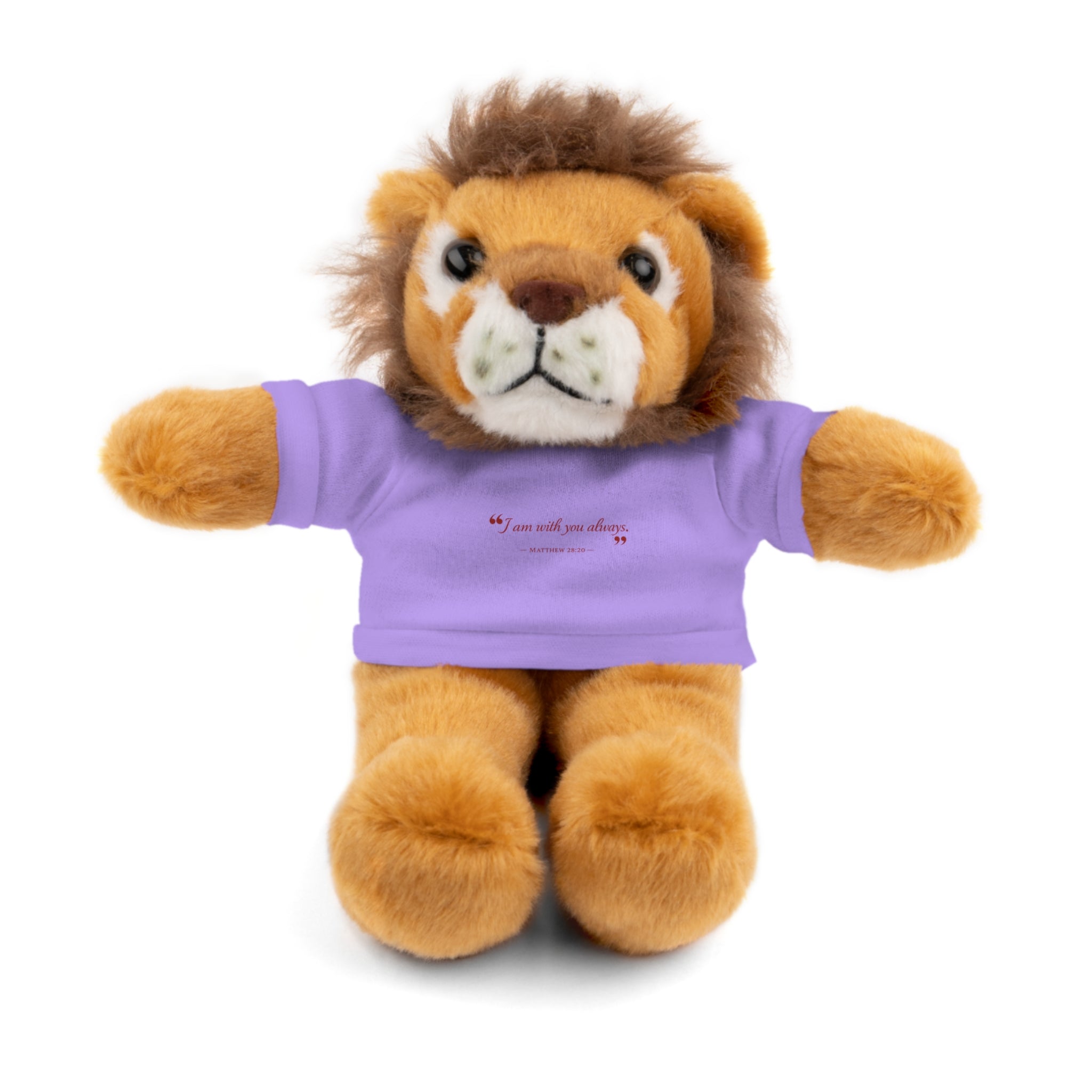 Plush Bear with “I am with you always.” — Matthew 28:20 Custom Tee – Soft Brown Teddy Gift