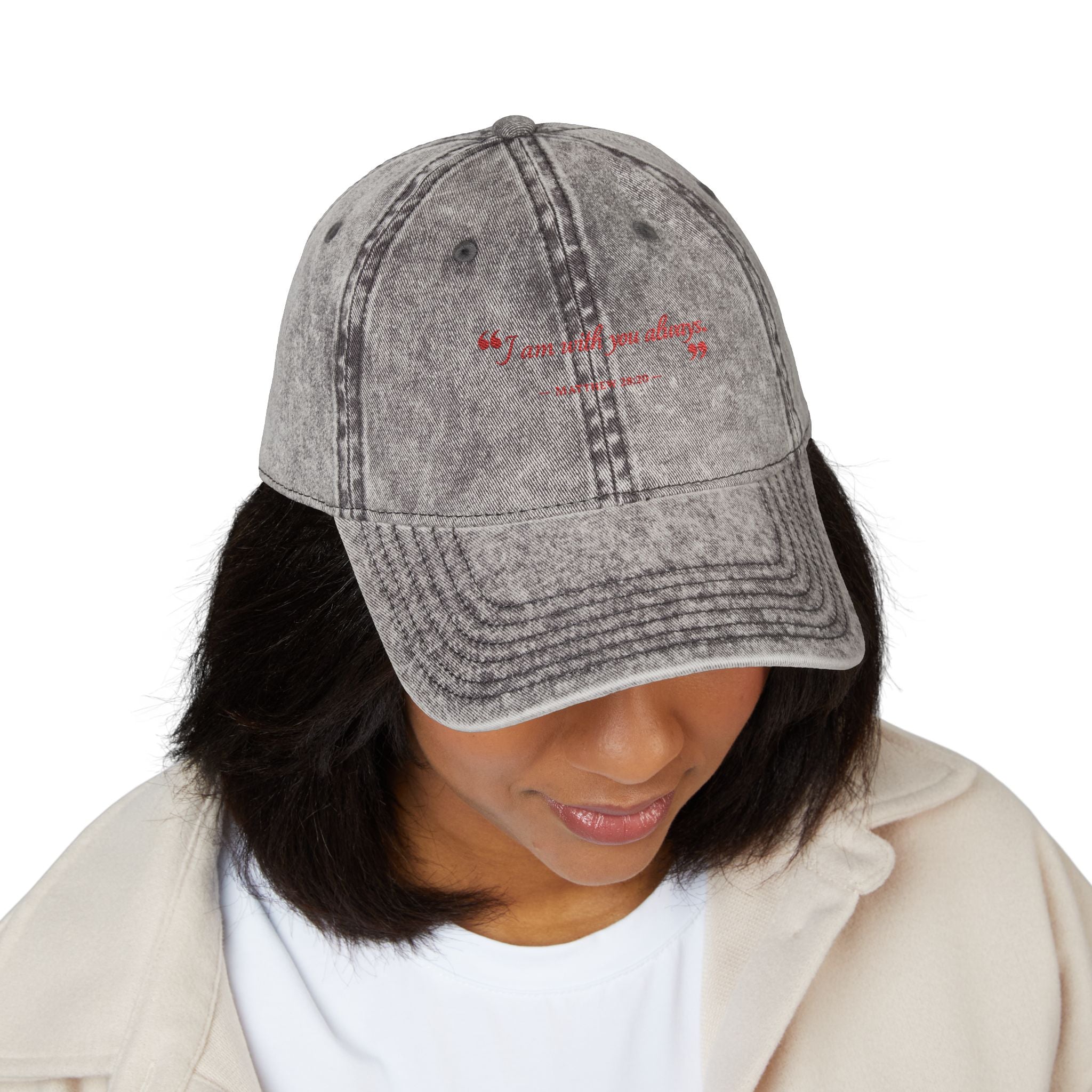 Vintage Embroidered Cap — "I am with you always" Matthew 28:20