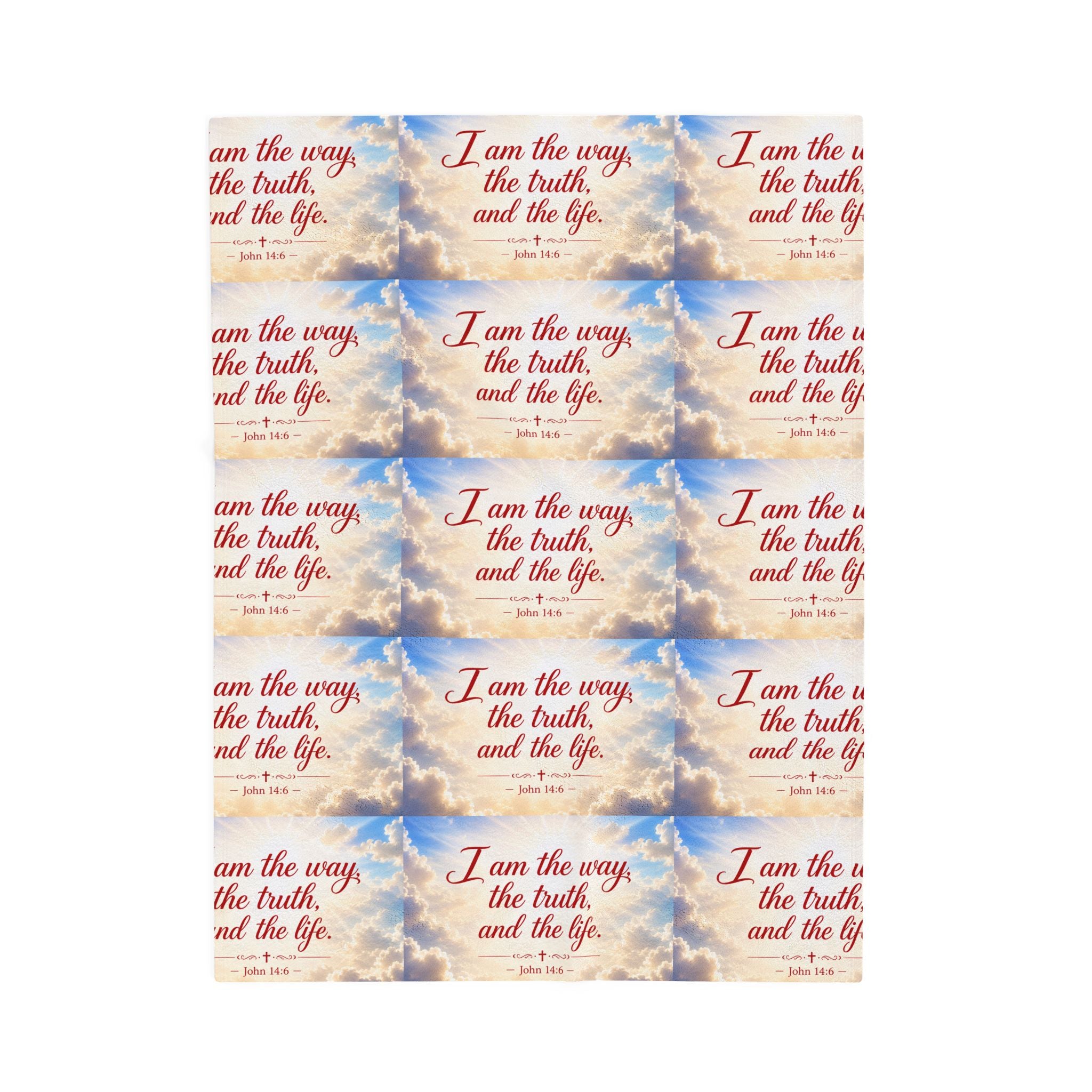 Christian Verse Velveteen Plush Blanket — “I am the way, the truth, and the life.” Sky Design