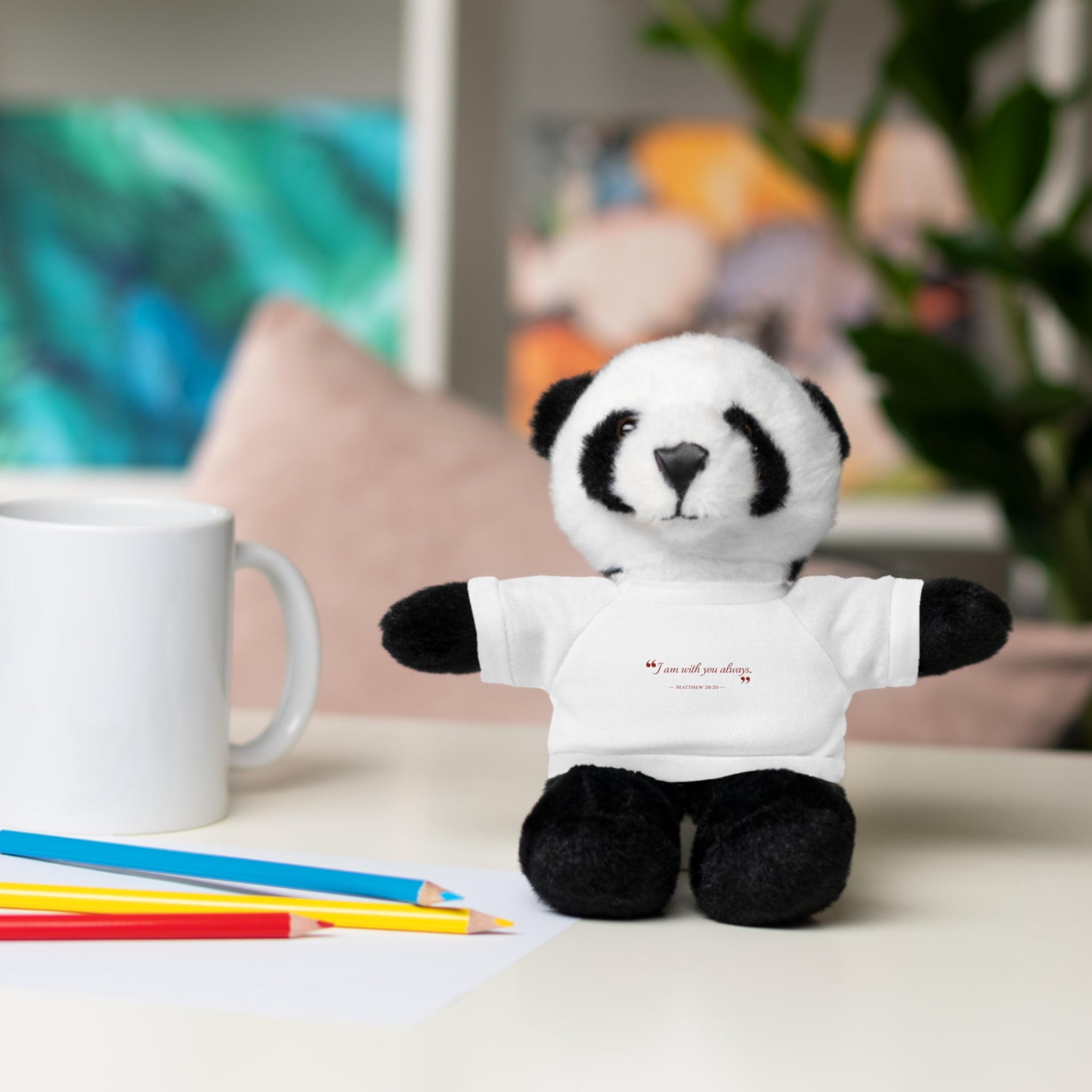 Plush Bear with “I am with you always.” — Matthew 28:20 Custom Tee – Soft Brown Teddy Gift