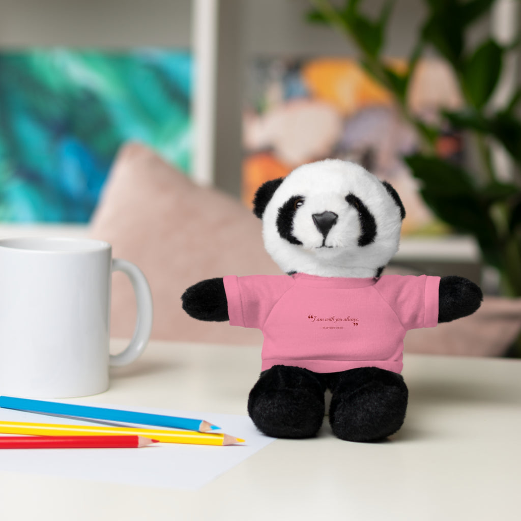 Plush Bear with “I am with you always.” — Matthew 28:20 Custom Tee – Soft Brown Teddy Gift