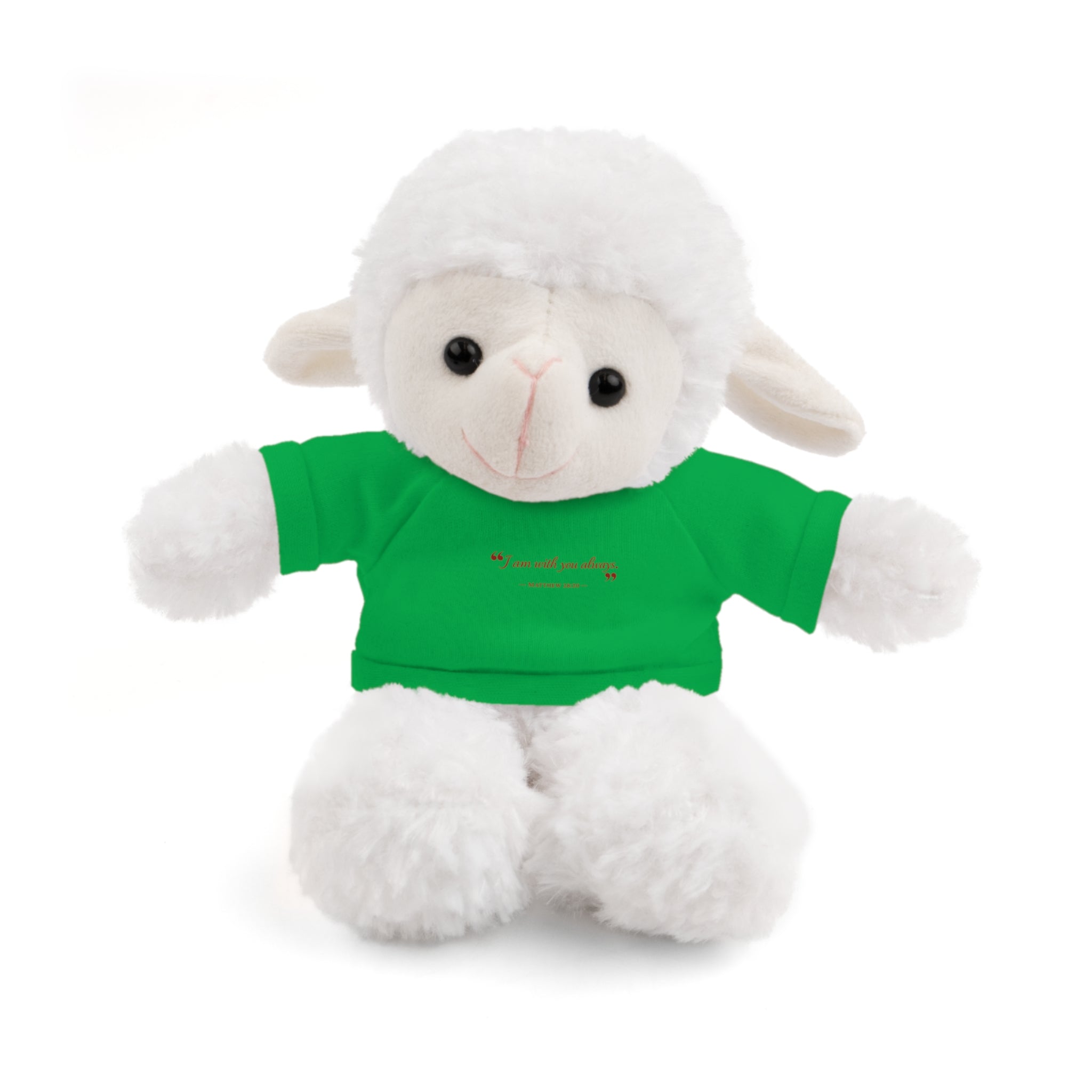 Plush Bear with “I am with you always.” — Matthew 28:20 Custom Tee – Soft Brown Teddy Gift