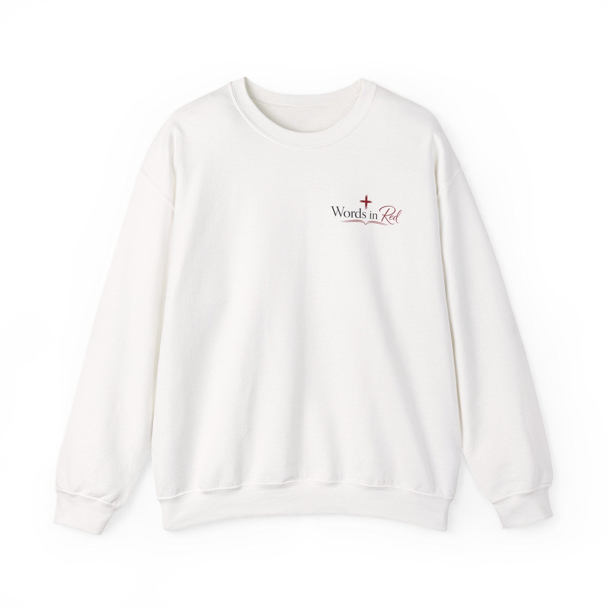Crewneck Sweatshirt — "Words in Red" Christian Verse Comfort Pullover