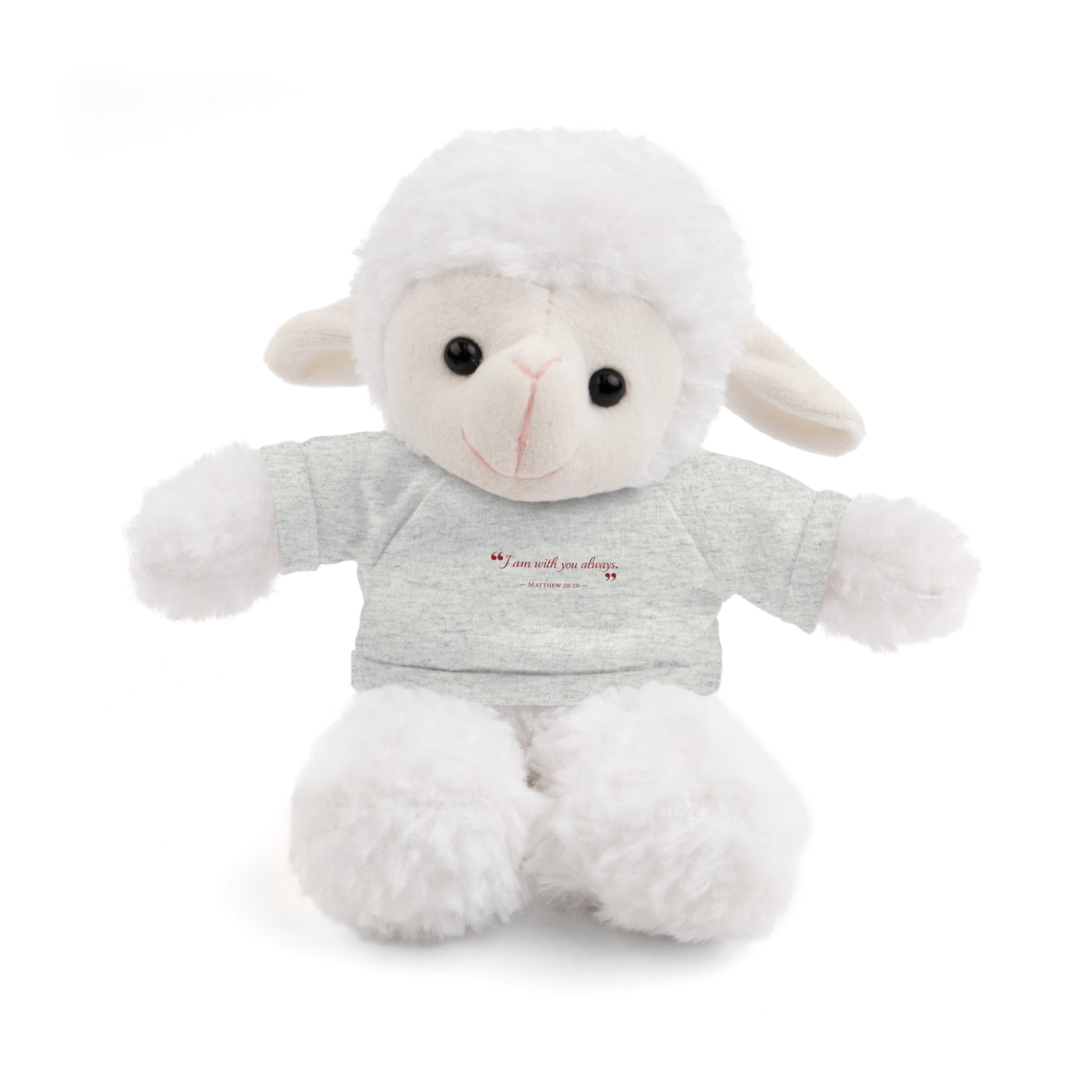 Plush Bear with “I am with you always.” — Matthew 28:20 Custom Tee – Soft Brown Teddy Gift