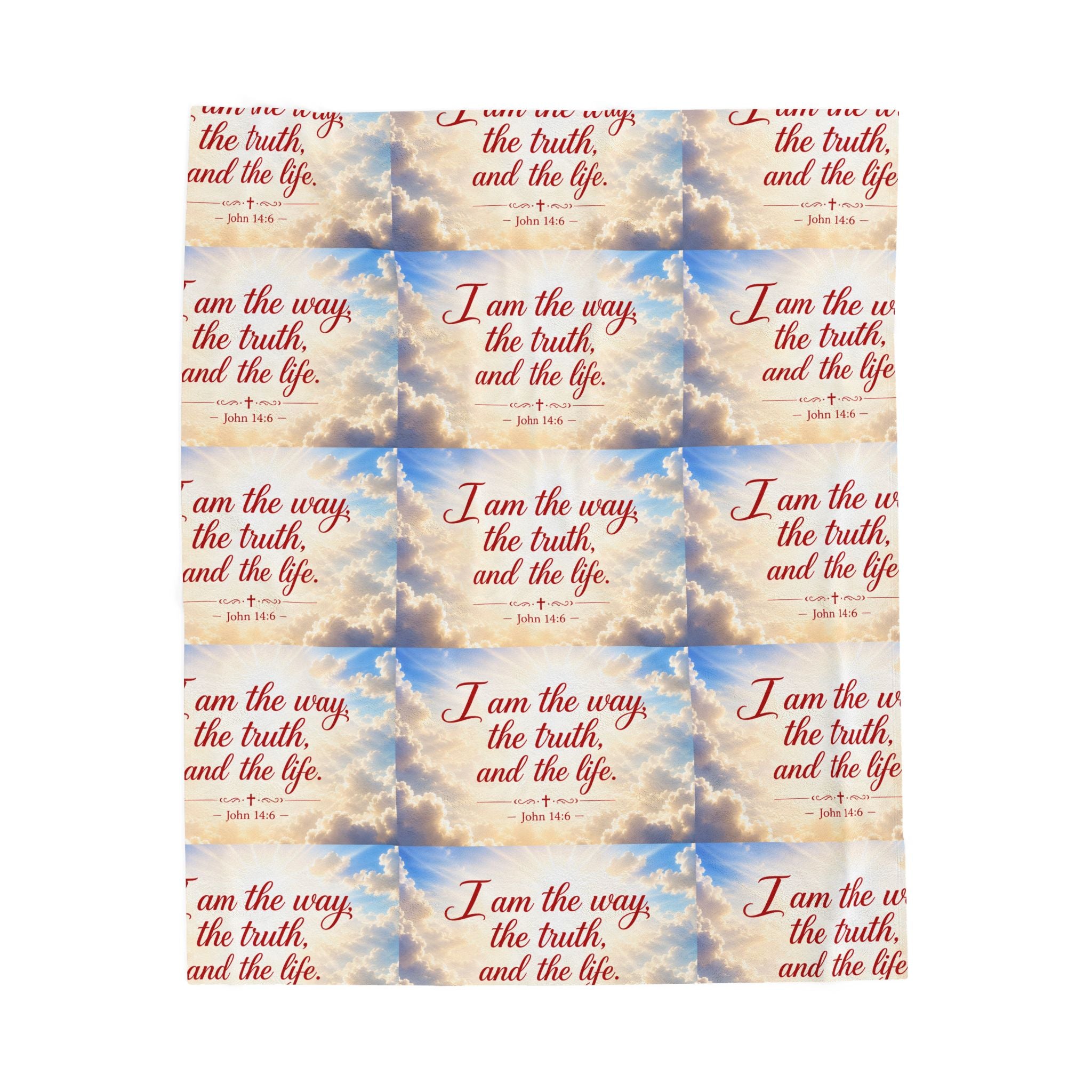 Christian Verse Velveteen Plush Blanket — “I am the way, the truth, and the life.” Sky Design