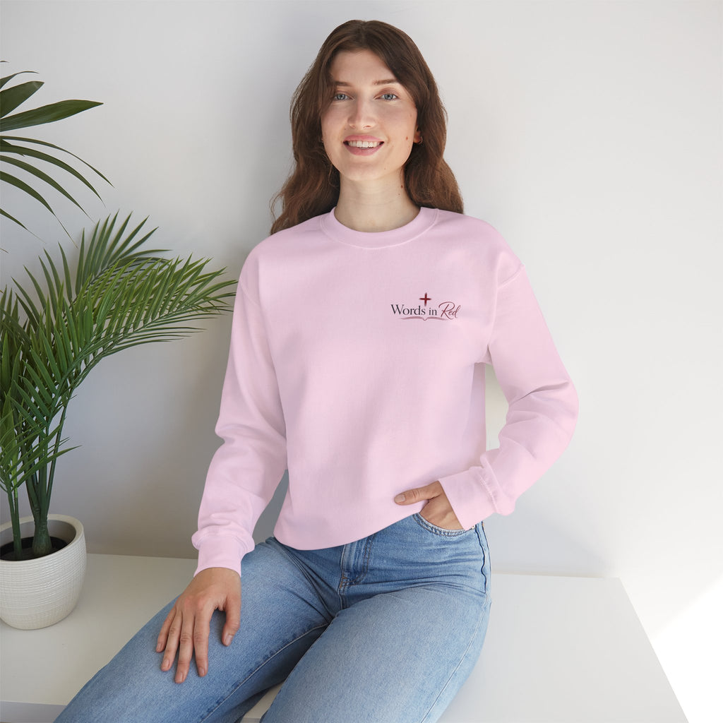 Crewneck Sweatshirt — "Words in Red" Christian Verse Comfort Pullover