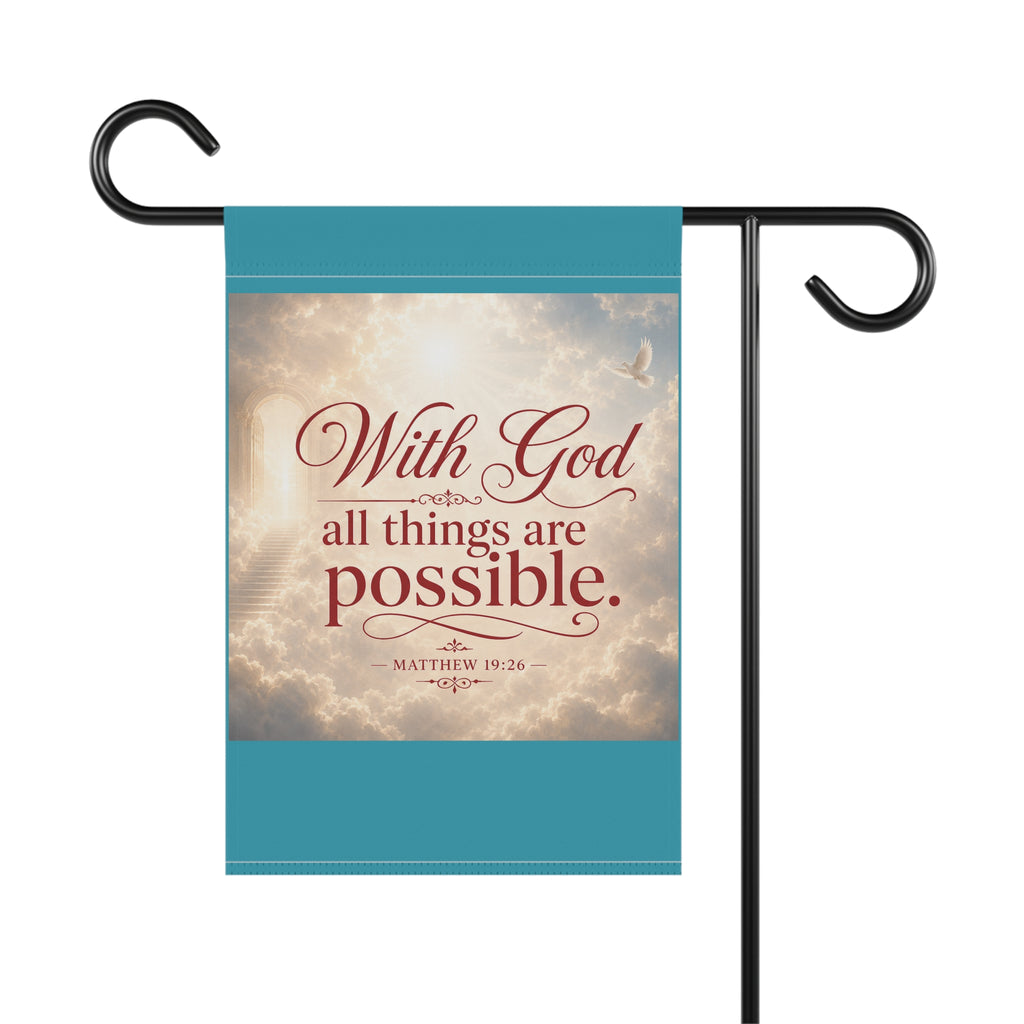 Inspirational Garden Banner — "With God All Things Are Possible" Scripture Yard Flag
