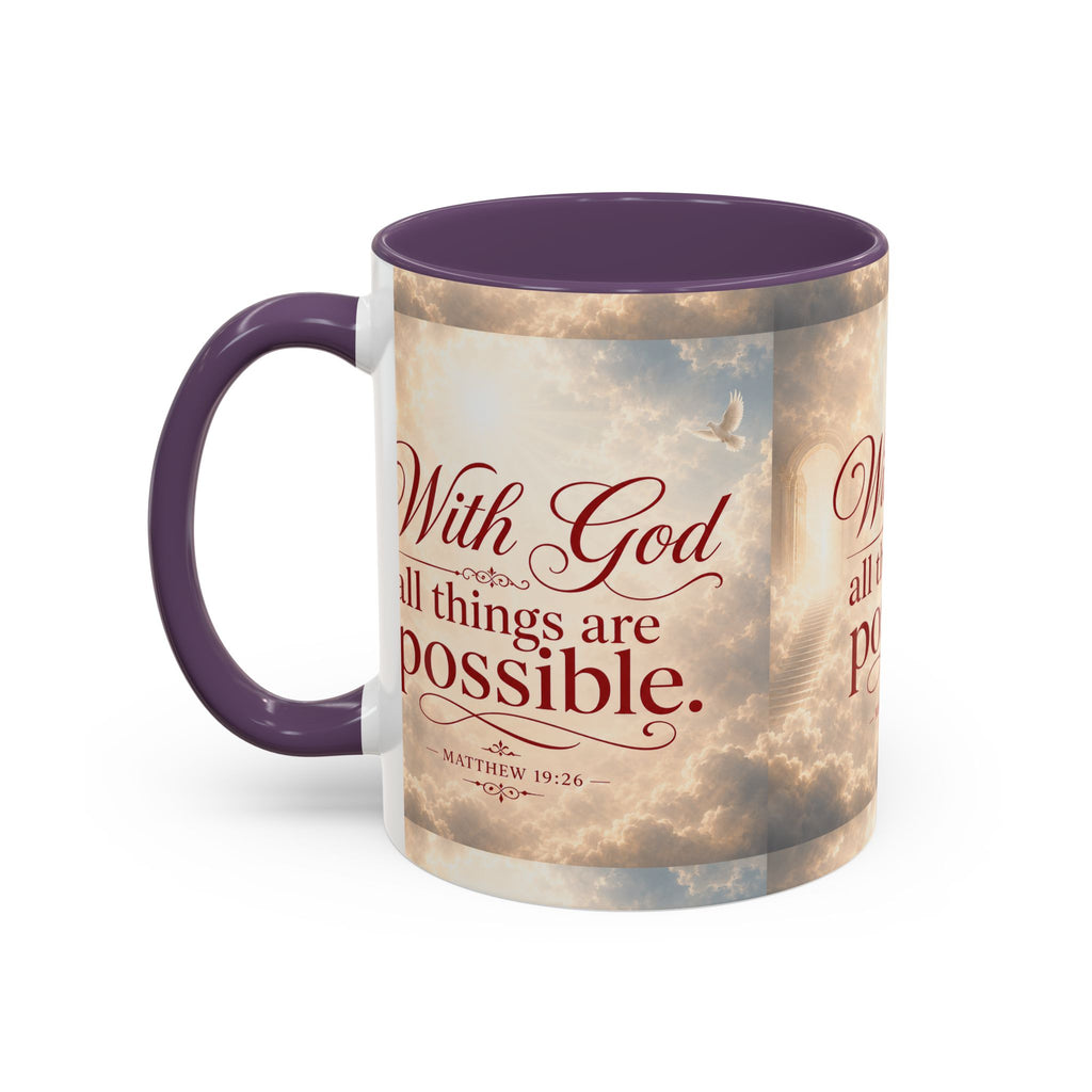 With God All Things Are Possible Accent Coffee Mug – Inspirational Christian Scripture 11/15oz