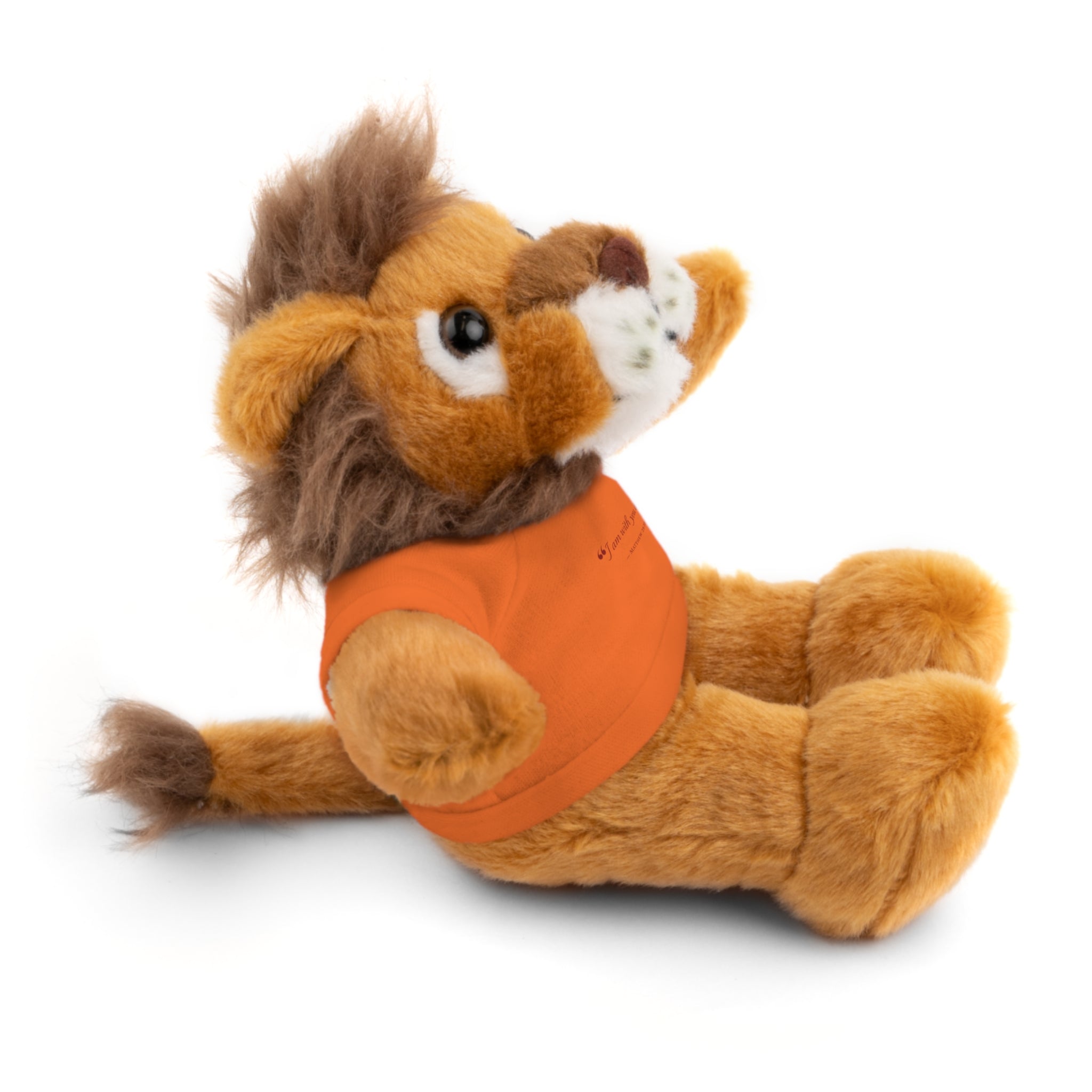 Plush Bear with “I am with you always.” — Matthew 28:20 Custom Tee – Soft Brown Teddy Gift