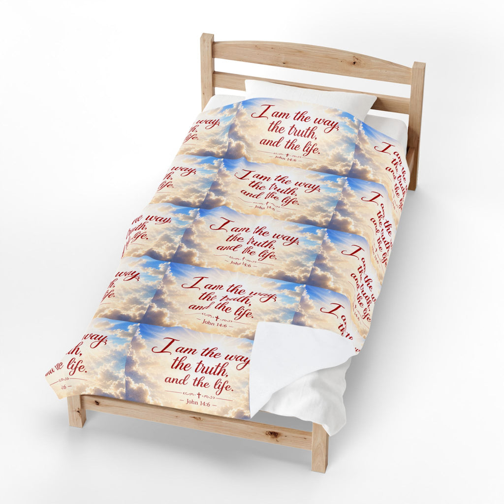 Christian Verse Velveteen Plush Blanket — “I am the way, the truth, and the life.” Sky Design