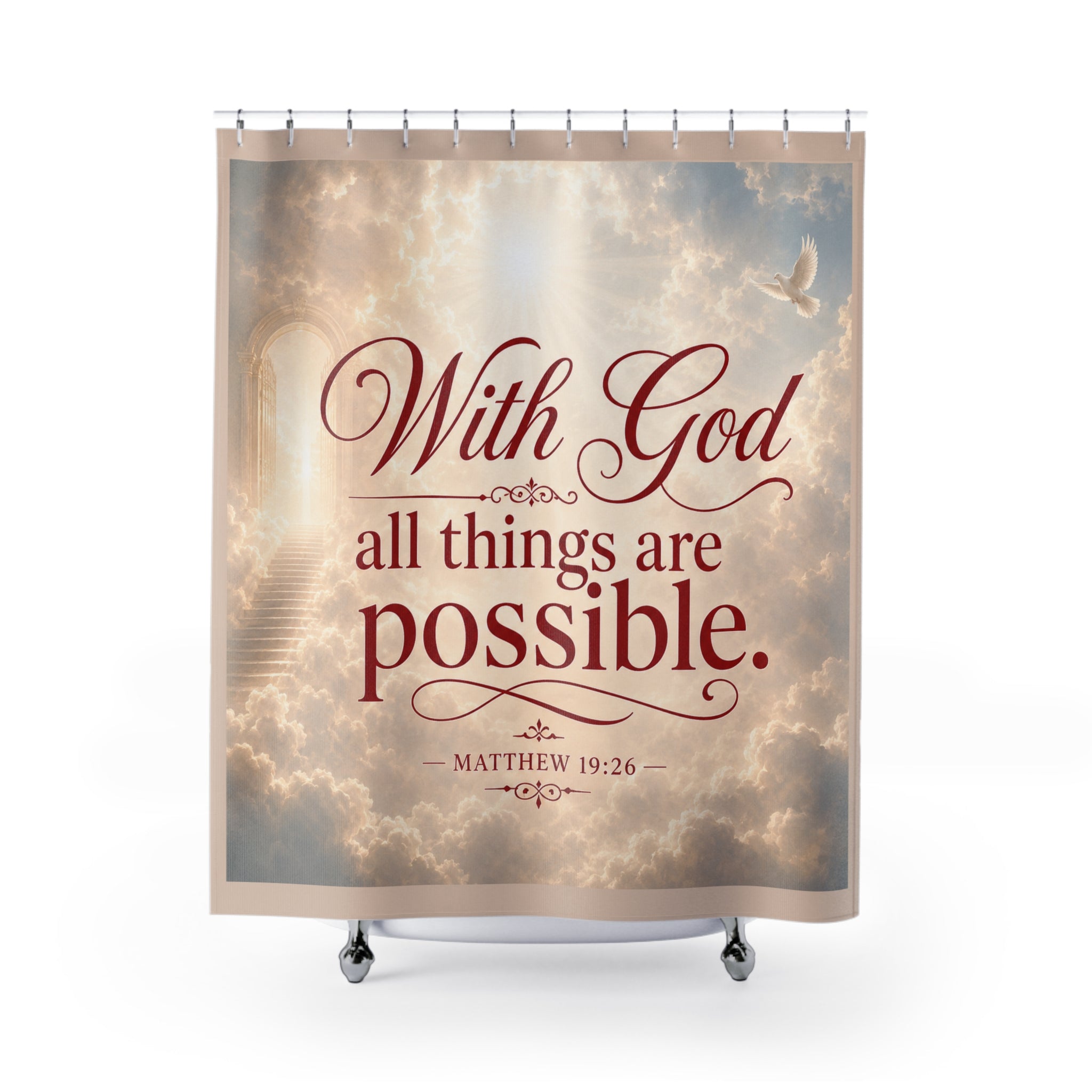 Inspirational 'With God All Things Are Possible' Shower Curtain — Matthew 19:26 Christian Bathroom Decor