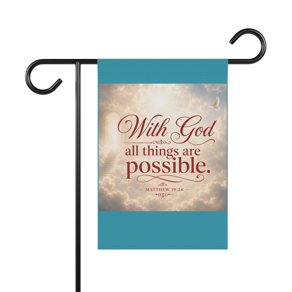 Inspirational Garden Banner — "With God All Things Are Possible" Scripture Yard Flag