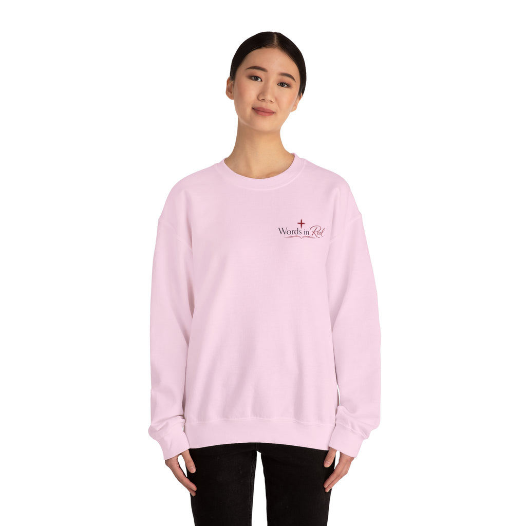 Crewneck Sweatshirt — "Words in Red" Christian Verse Comfort Pullover