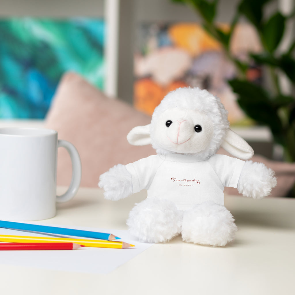 Plush Bear with “I am with you always.” — Matthew 28:20 Custom Tee – Soft Brown Teddy Gift