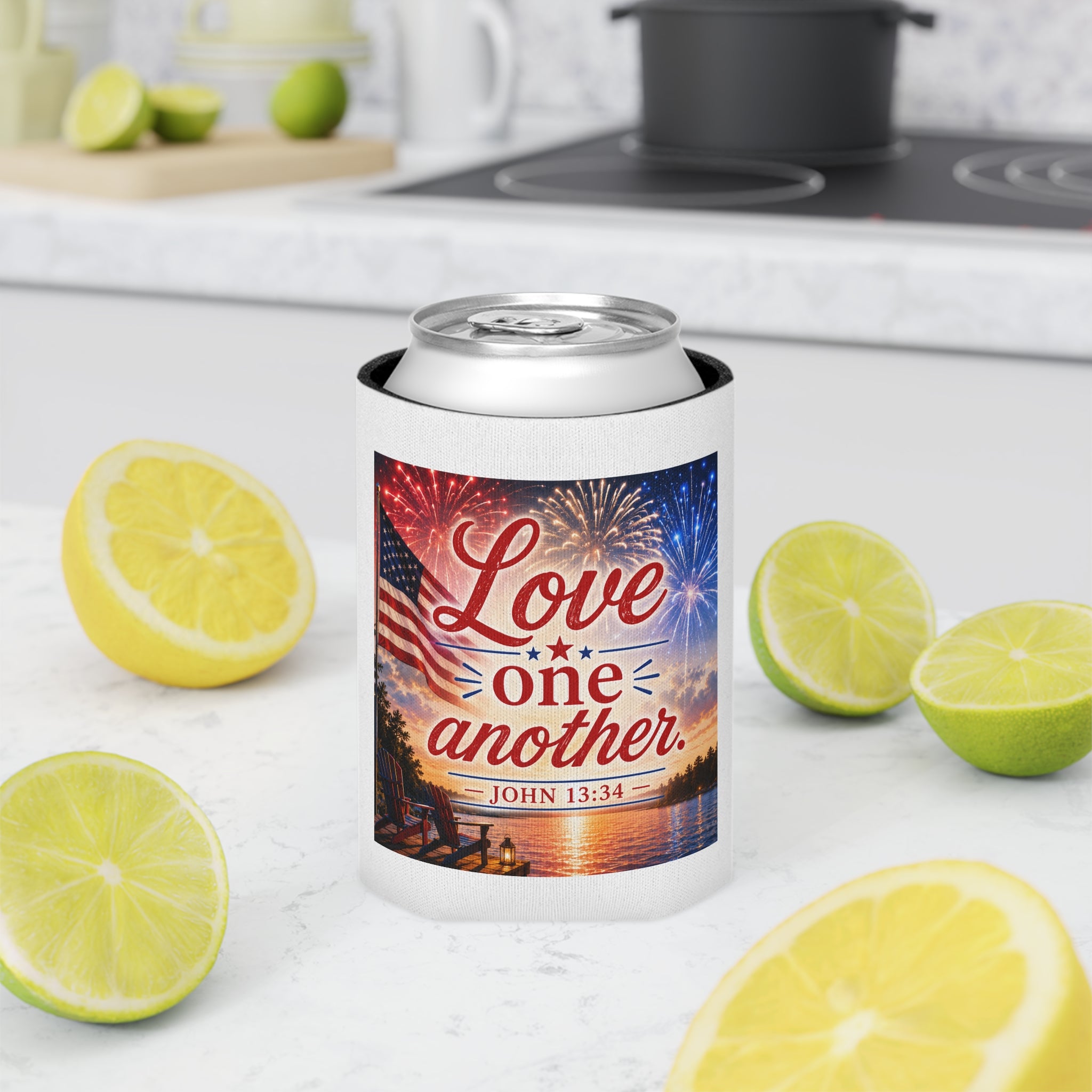 Patriotic Can Cooler "Love One Another"  — John 13:34 - July 4th Beverage Cooler