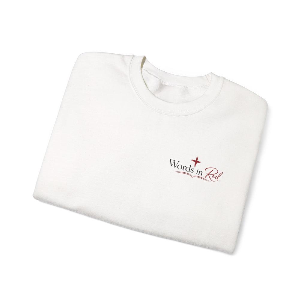 Crewneck Sweatshirt — "Words in Red" Christian Verse Comfort Pullover