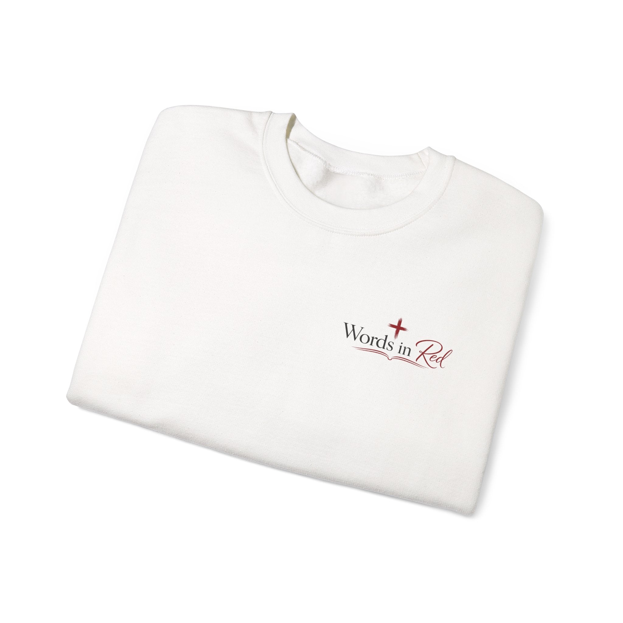 Crewneck Sweatshirt — "Words in Red" Christian Verse Comfort Pullover