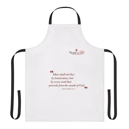 Biblical Verse Apron - "Man Shall Not Live by Bread Alone" Words in Red Brand
