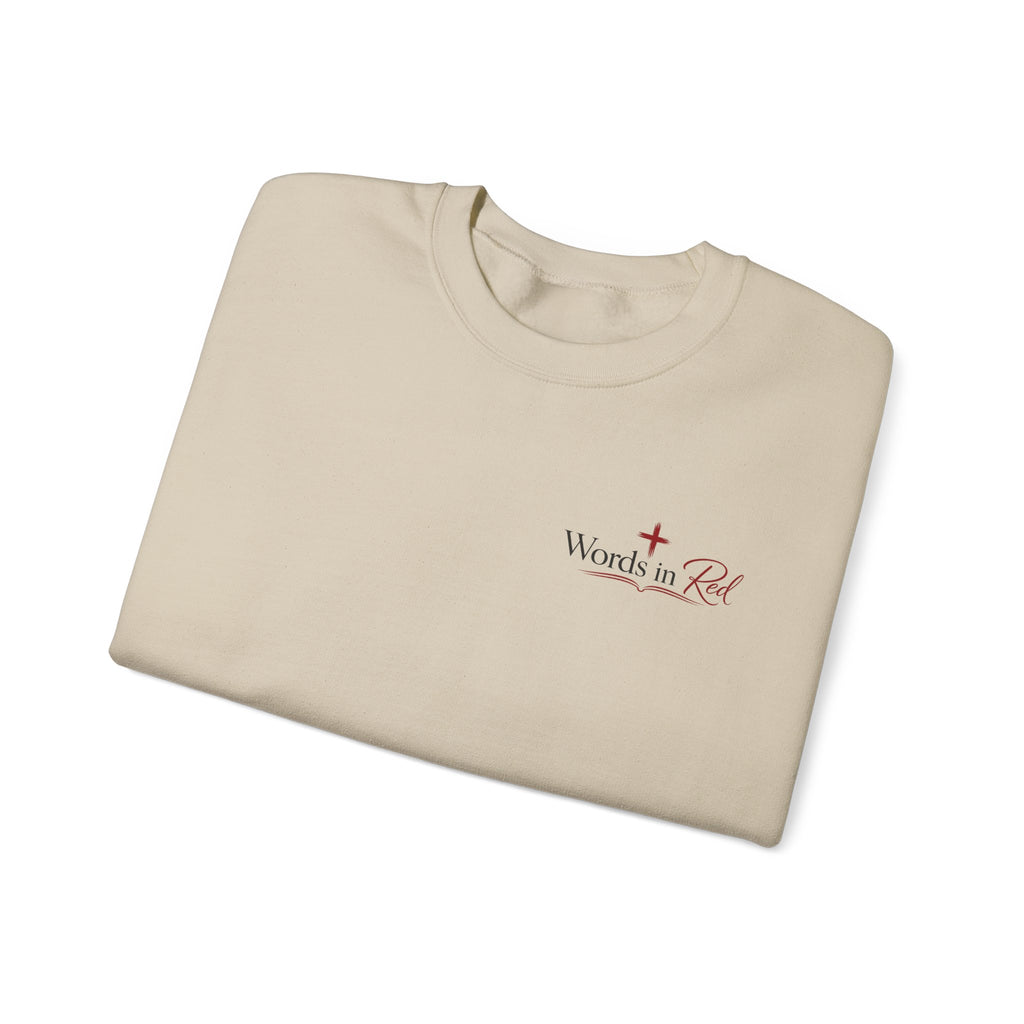 Crewneck Sweatshirt — "Words in Red" Christian Verse Comfort Pullover